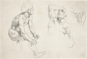 Mannelijk naakt poseert voor figuren in de Frise de la Guerre door Eugène Delacroix