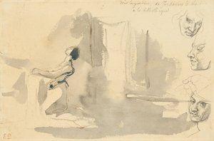 Margriet in de kerk met studies van het hoofd van Mephistopheles
