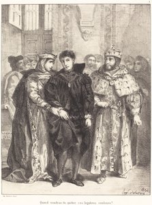 De koningin probeert Hamlet te troosten (Acte I, Scène II) door Eugène Delacroix