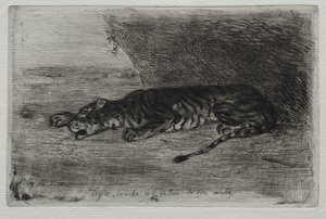 Slapende Tijger bij de Ingang van Zijn Hol door Eugène Delacroix