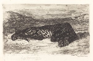 Slapende tijger in de woestijn, ca. 1830 door Eugène Delacroix