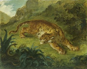 Tijger en slang door Eugène Delacroix