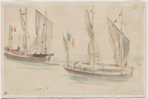 Twee boten in de haven van Dieppe