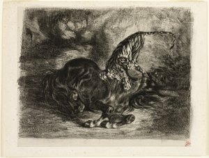 Wilde Paard Neergehaald door een Tijger door Eugène Delacroix