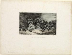 Jonge Tijger die met zijn Moeder Speelt door Eugène Delacroix
