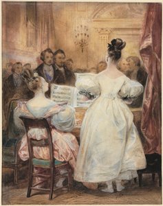 Een Concert: Laura Devéria Zingt door Eugène François Marie Joseph Devéria