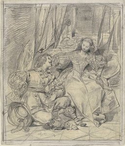 Dame en ridder door Eugène François Marie Joseph Devéria
