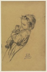 Portret van Stéphania Maria Anna Isabella de Block-Loor, staande met pop door Eugène François de Block