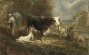 Boerenerf met vee door Eugène Fromentin Dupeux