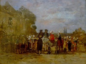 Frans:  Noce à Quimper Bruiloft in Quimper door Eugene Louis Boudin