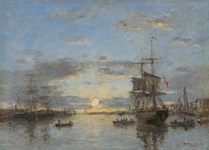 Duits: Le Havre. De buitenhaven bij zonsondergang Le Havre: De buitenhaven bij zonsondergang door Eugene Louis Boudin