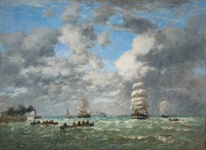 Verlaten van de haven van Le Havre / Scheepvaart (Le Havre, sortie du port) door Eugene Louis Boudin