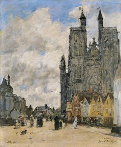Het plein van de kerk van Saint Vulfran in Abbeville door Eugene Louis Boudin