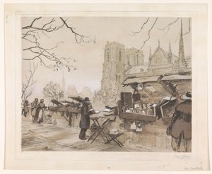 Gezicht op de Quai de Montebello te Parijs door Eugène Véder (signed by artist)