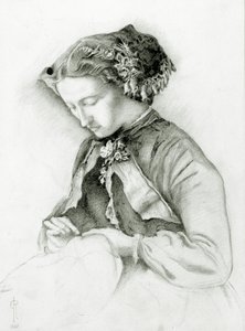 Portret van Effie met vingerhoedskruid in haar haar (De Vingerhoedskruid) 1853 door Euphemia Ruskin