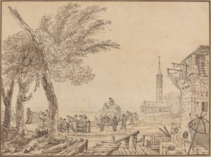 Uitzicht op een Haven door European 18th Century