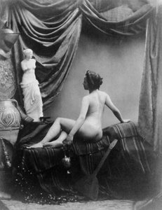 Naakte dame bewondert het beeld van de Venus van Milo