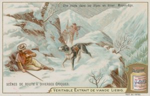 Een middeleeuwse weg over de Alpen in de winter
