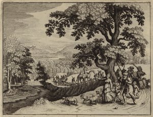 Abraham vertrekt op zijn reis naar Kanaän (gravure)