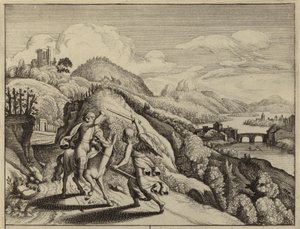 Bileam berispt door zijn ezel op weg naar Balak, koning van Moab (gravure) door European School