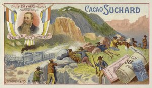 Boeren die een Britse gepantserde trein aanvallen, Chieveley, Zuid-Afrika, Boerenoorlog, 15 oktober 1899 door European School