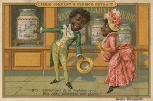 Cartoon Afrikanen Bekijken Leigib Vleesextract in Etalage door European School