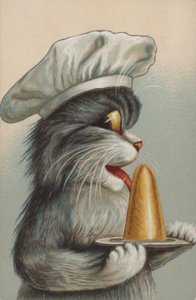 Kat met een toetje (chromolitho) door European School