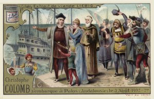 Christoffel Columbus vertrekt op zijn reis naar de Nieuwe Wereld, Palos, Spanje, 3 augustus 1492