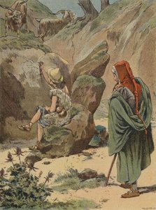 Cimabue kijkt toe hoe de jonge Giotto een geit op een rots tekent door European School
