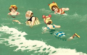 Komische zee baden scène