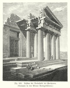 Bouw van de noordoostelijke hoek van het Parthenon, Athene, Oud Griekenland door European School