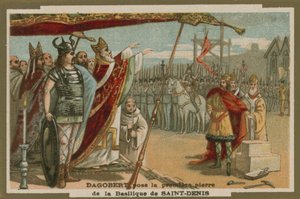 Dagobert I legt de eerste steen van de Basiliek van St. Denis, Frankrijk, 7e eeuw door European School
