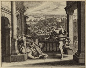Dood van Eli na de Filistijnen de Ark van het Verbond van de Israëlieten hebben veroverd (gravure)