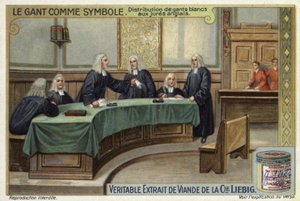 Verdeling van witte handschoenen aan Engelse juryleden in de rechtbank door European School