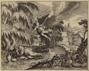 Elia gewekt door een engel in de wildernis (gravure) door European School