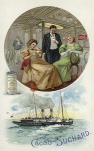 Genieten van Suchard cacao aan boord van een schip