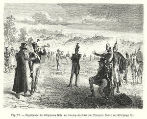 Telefoonexperiment uitgevoerd op het Champ-de-Mars door François Sudre in 1829 door European School