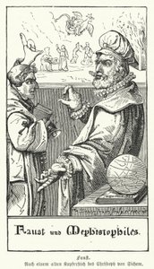 Faust en Mephistopheles (gravure) door European School