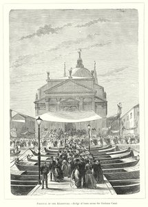 Festival van de Redentore, brug van boten over het Giudecca-kanaal door European School