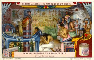 Afscheid van een dode Egyptische farao in zijn tombe (chromolitho) door European School