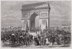 Duitse soldaten bij de Arc de Triomphe, Parijs, na het veiligstellen van de overwinning in de Frans-Duitse Oorlog, 2 maart 1871 door European School