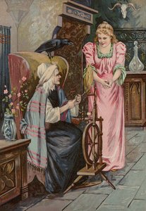 Verhalen van Grimm: Briar Rose (chromolitho) door European School