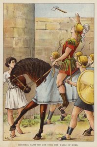 Hannibal werpt zijn bijl over de muren van Rome