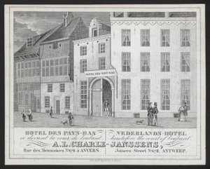 Hotel Des Pays Bas, Nederlands Hotel, A L Charle-Janssens, Antwerpen (gravure)