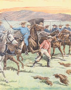 Jacht op konijnen in Australië (kleurenlitho) door European School