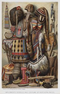Gereedschappen, Vaten en Kostuums van Noordelijke Rassen (chromolitho) door European School
