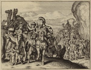 Jozua en de Israëlieten steken de rivier de Jordaan over en betreden Kanaän (gravure) door European School