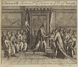 Koning Richard II geeft de kroon van Engeland over aan Henry Bolingbroke, Hertog van Lancaster, 1399 door European School
