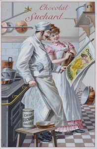 Keukenscène, advertentie voor Suchard cacao door European School