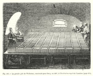 De grote batterij van Wollaston, gebouwd voor Davy in 1807, in het Koninklijk Instituut van Londen